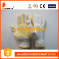 Guantes de algodón hechos punto vendedores calientes con PVC amarillo Dkp114